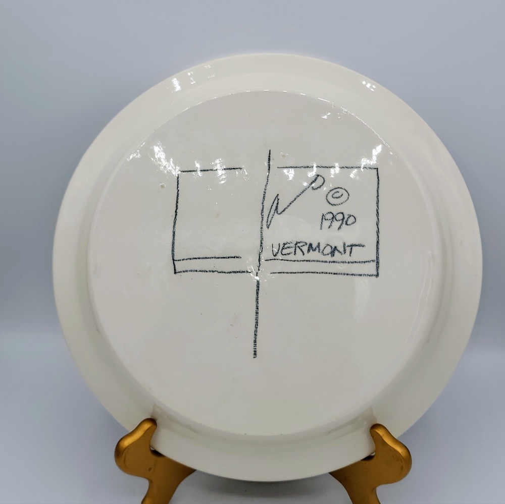 1990 Hand Painted Lidded Pottery Bowl & Plate Set Tomato Motif Vermont Signed - Picture 4 of 14